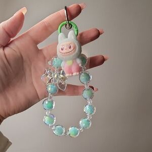 Cute Pastel Beaded Keychain with Plush Labubu Charm